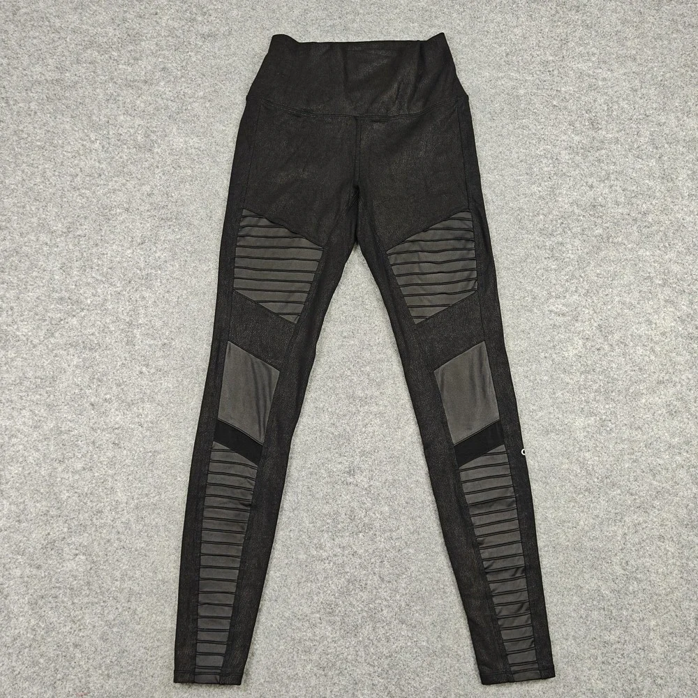Alo Yoga Leggings Womens Small Black Moto Ankle Yoga Athletic Colorblock